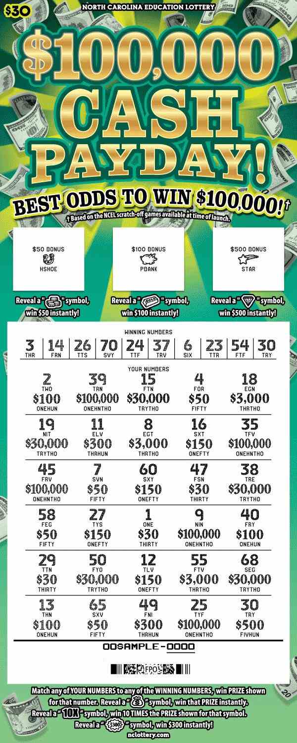 $100,000 Cash Payday scratchcard - game number #35 - front-scratched