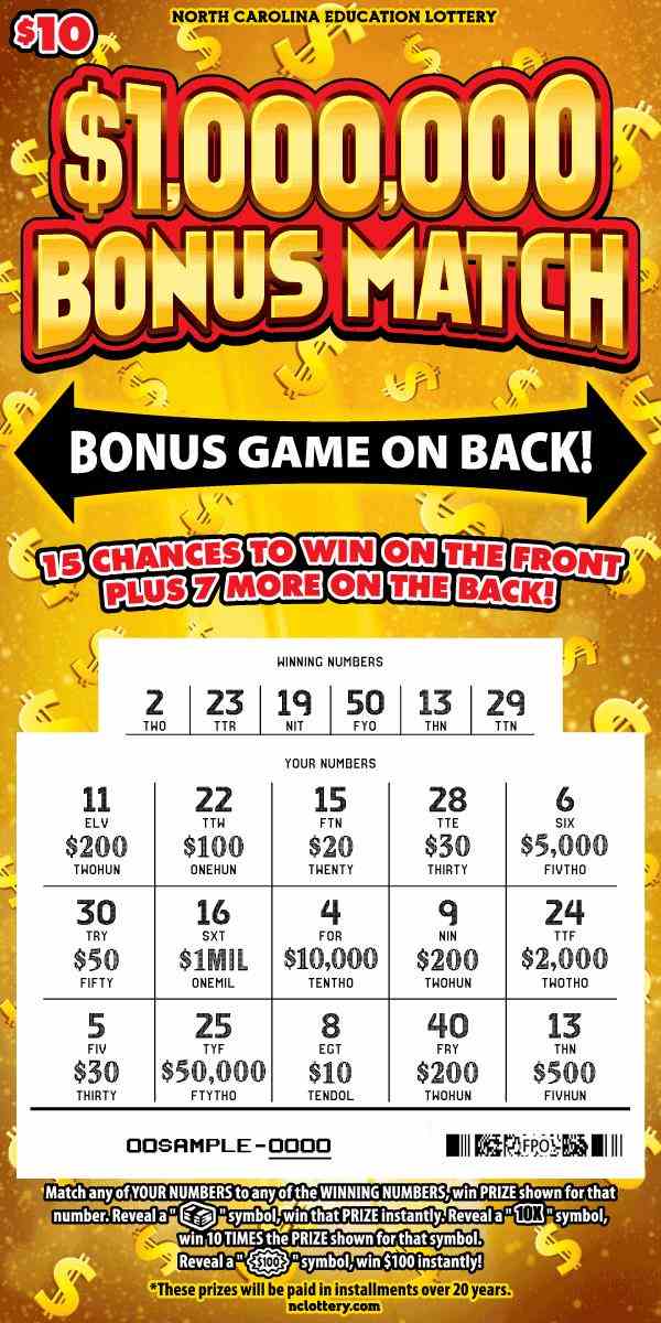 $1,000,000 Bonus Match scratchcard - game number #11 - front-scratched