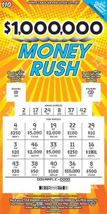 $1,000,000 Money Rush scratchcard - game number #975 - front-scratched