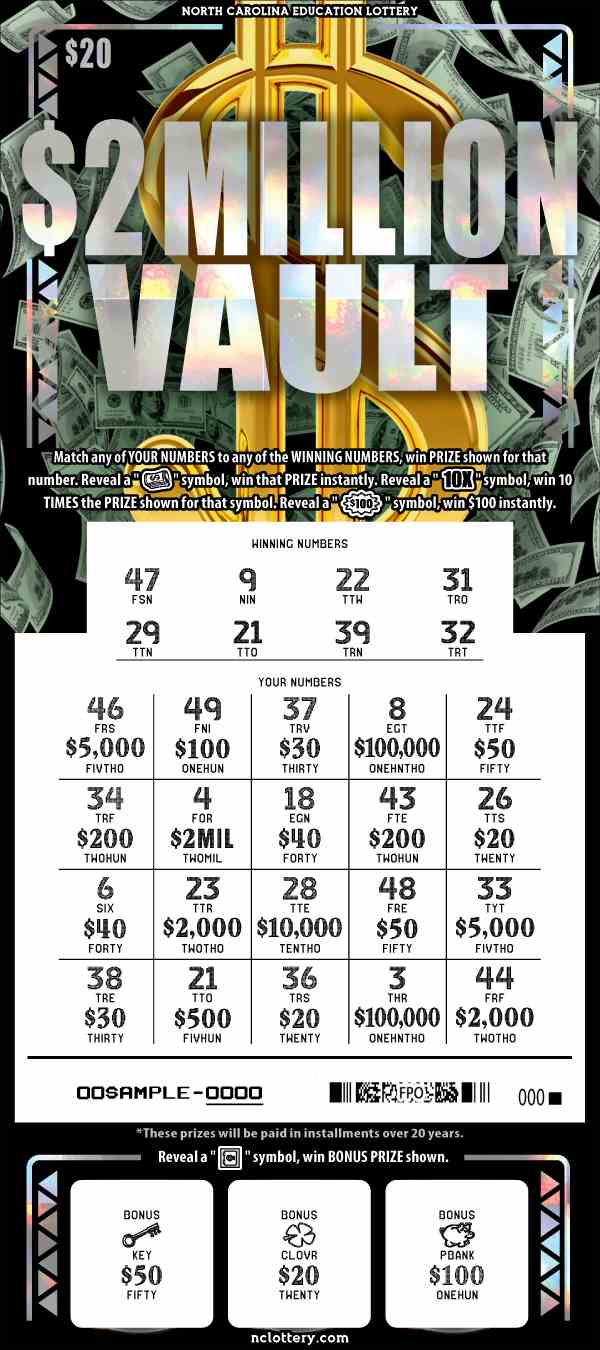 $2 Million Vault scratchcard - game number #992 - front-scratched