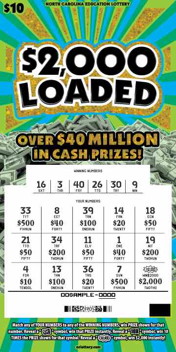 $2,000 Loaded scratchcard - game number #936 - front-scratched