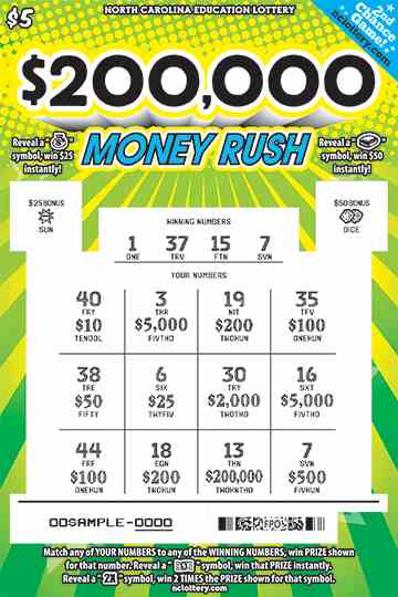 $200,000 Money Rush scratchcard - game number #974 - front-scratched