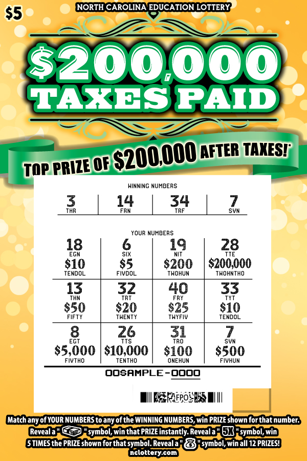 $200,000 Taxes Paid scratchcard - game number #56 - front-scratched