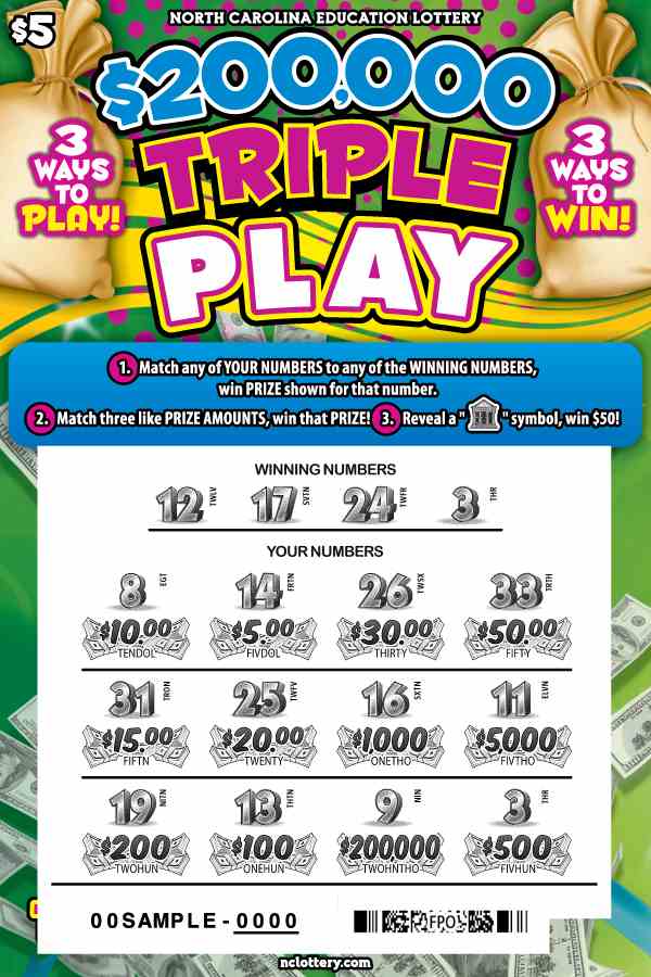 $200,000 Triple Play scratchcard - game number #995 - front-scratched