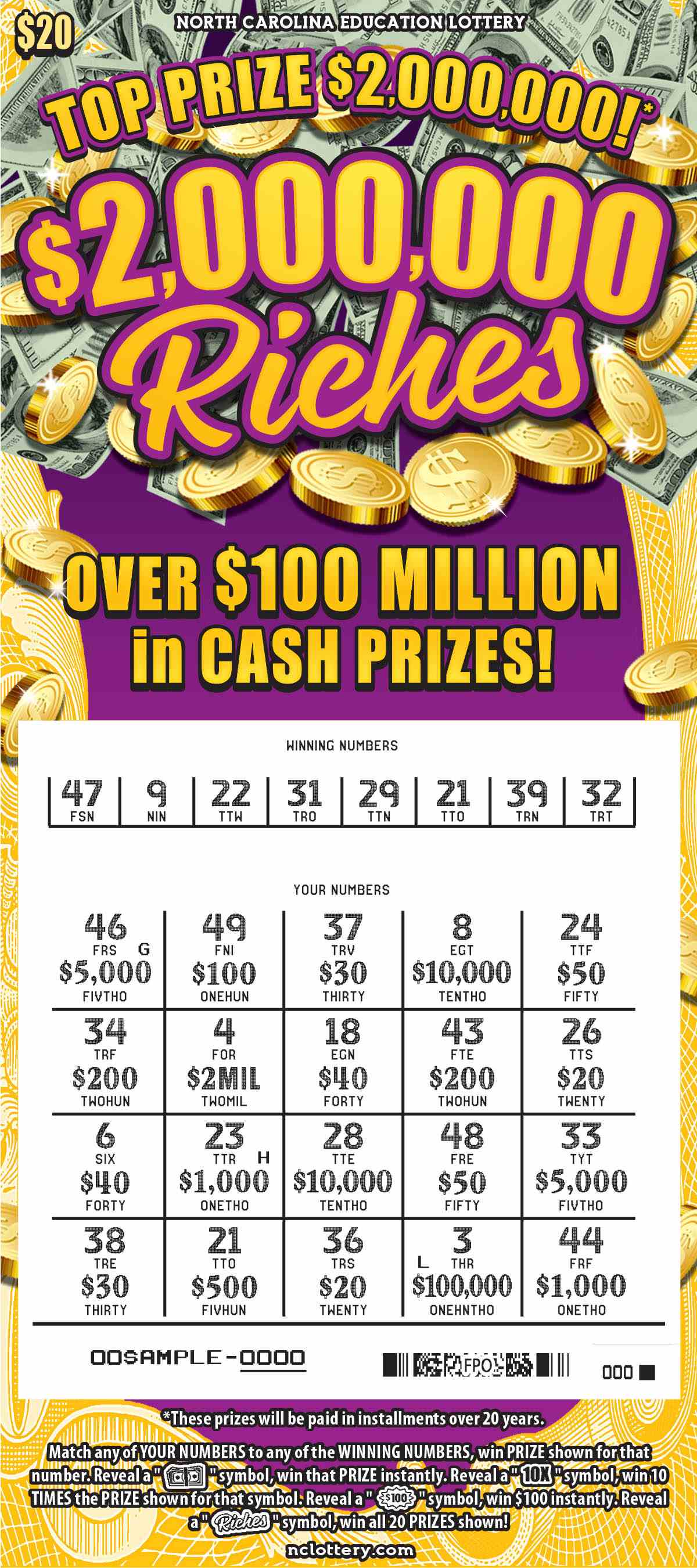 $2,000,000 Riches scratchcard - game number #884 - front-scratched