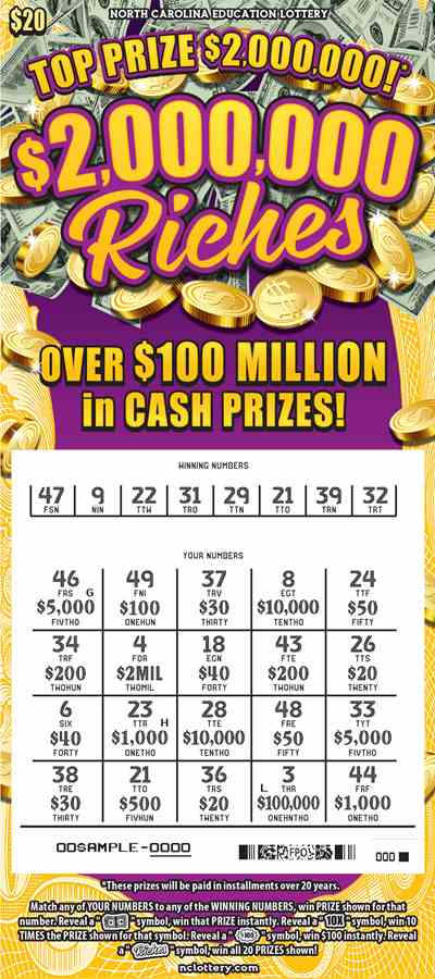 $2,000,000 Riches scratchcard - game number #884 - front-scratched