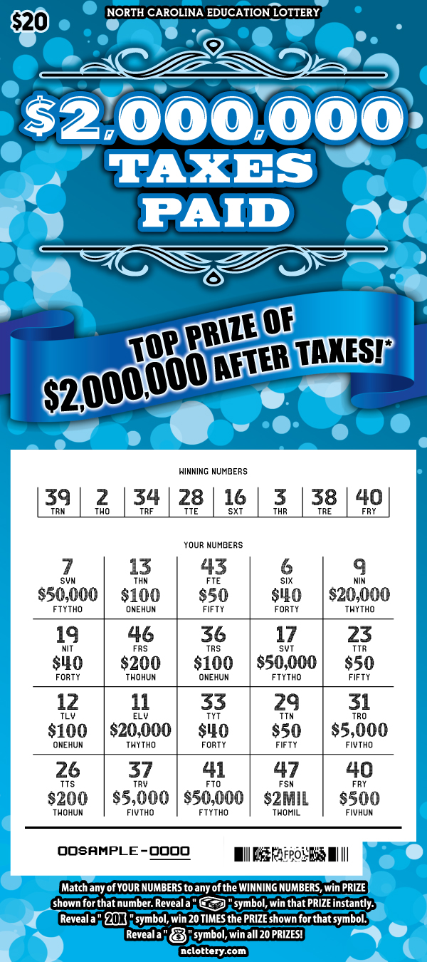 $2,000,000 Taxes Paid scratchcard - game number #58 - front-scratched