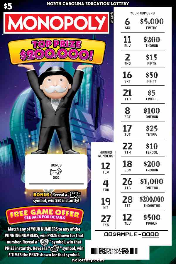 $5 Monopoly® scratchcard - game number #22 - front-scratched