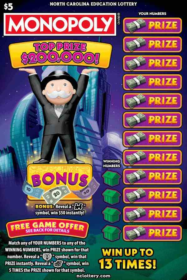 $5 Monopoly® scratchcard - game number #22 - front