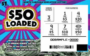 $50 Loaded scratchcard - game number #933 - front-scratched