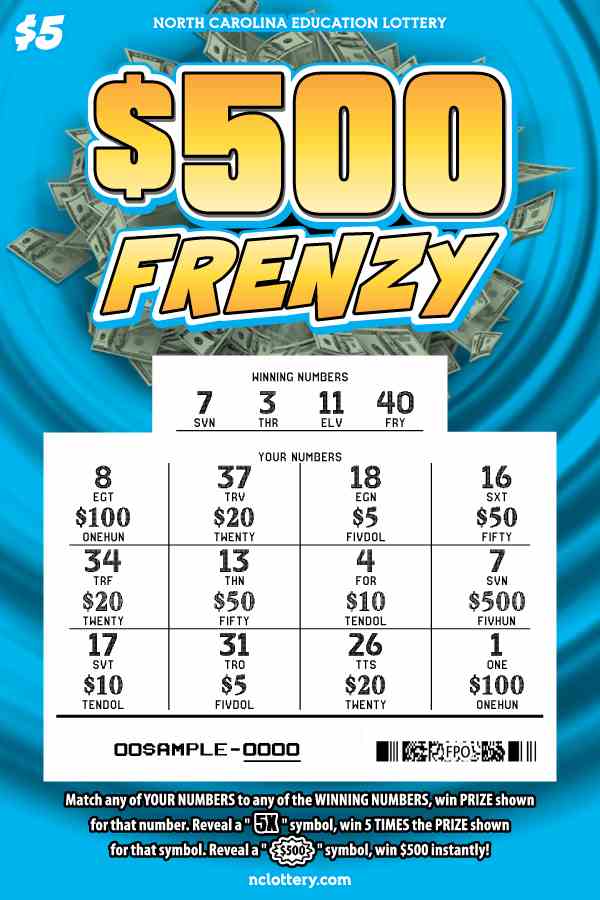 $500 Frenzy scratchcard - game number #33 - front-scratched