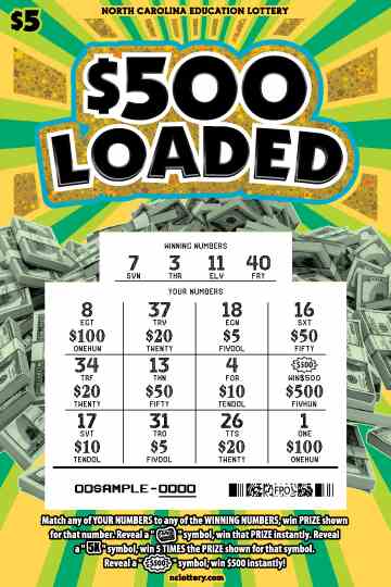 $500 Loaded scratchcard - game number #935 - front-scratched