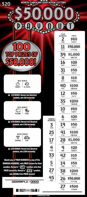 $50,000 Payout scratchcard - game number #944 - front-scratched