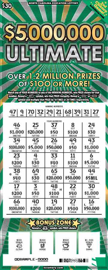 $5,000,000 Ultimate scratchcard - game number #876 - front-scratched