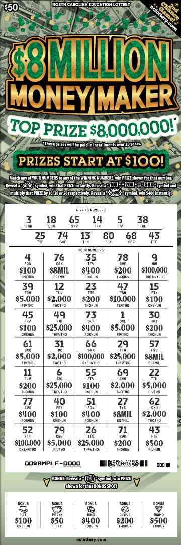 $8 Million Money Maker scratchcard - game number #972 - front-scratched