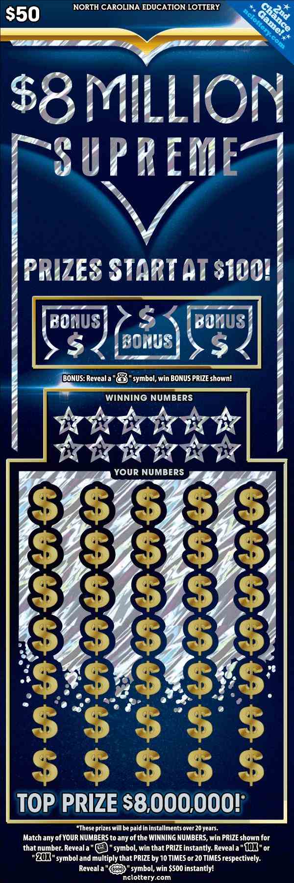 $8 Million Supreme scratchcard - game number #62 - front