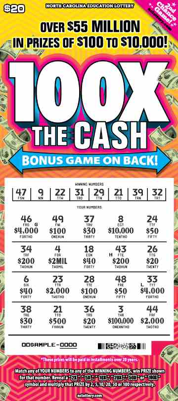 100X The Cash scratchcard - game number #868 - front-scratched