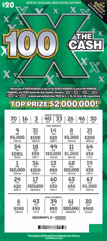 100X The Cash scratchcard - game number #976 - front-scratched