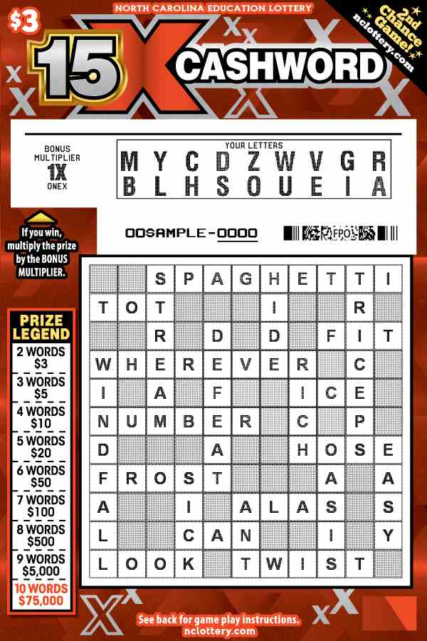 15X Cashword scratchcard - game number #979 - front-scratched
