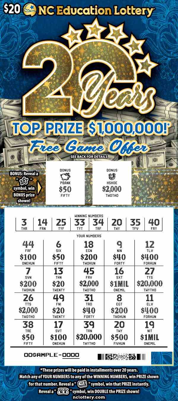 20 Years scratchcard - game number #39 - front-scratched