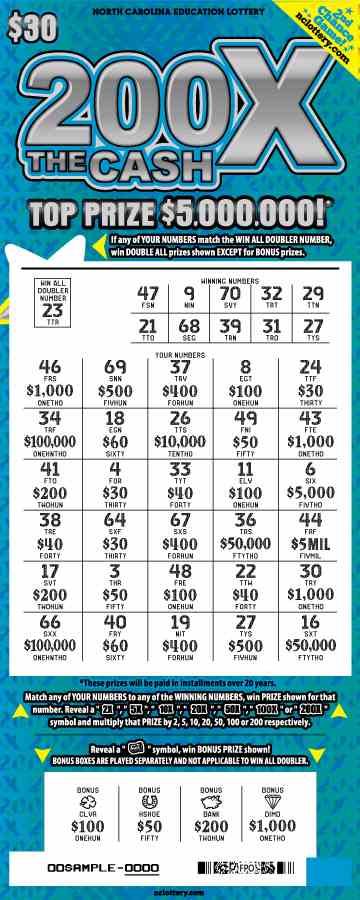 200X The Cash scratchcard - game number #925 - front-scratched