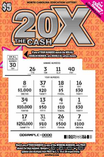 20X The Cash scratchcard - game number #921 - front-scratched