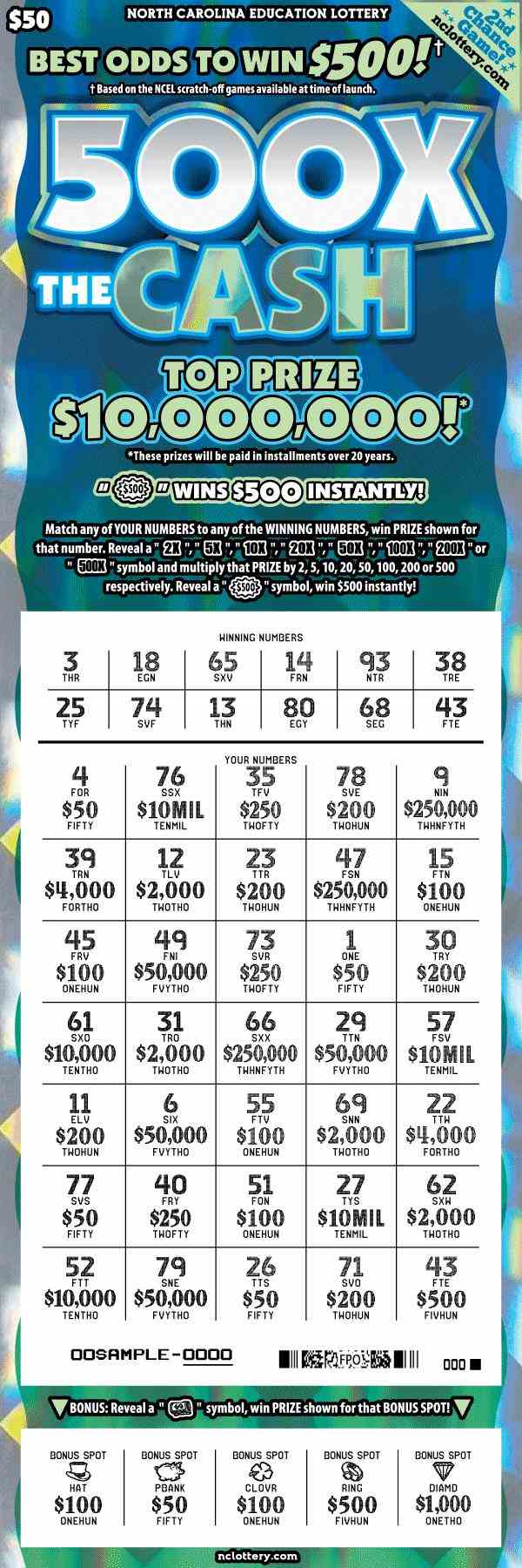 500X The Cash scratchcard - game number #32 - front-scratched