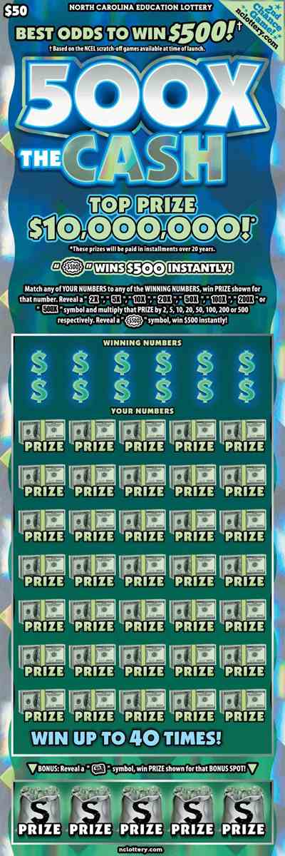 500X The Cash scratchcard - game number #32 - front