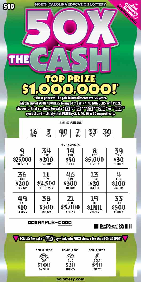 50X The Cash scratchcard - game number #31 - front-scratched