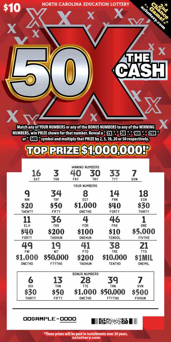 50X The Cash scratchcard - game number #981 - front-scratched