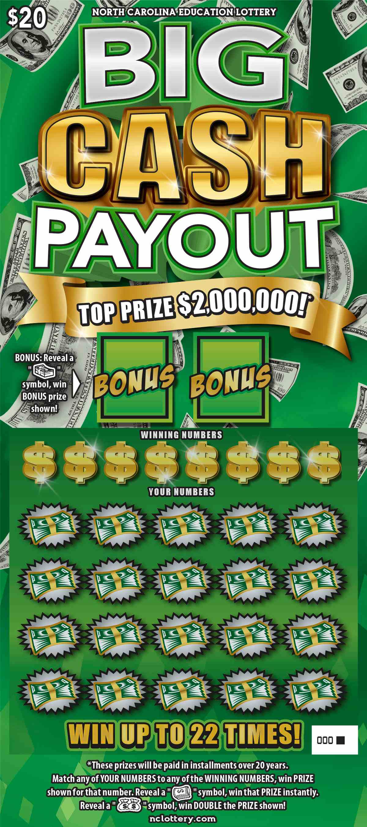 Big Cash Payout scratchcard - game number #896 - front