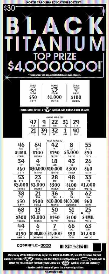 Black Titanium scratchcard - game number #892 - front-scratched