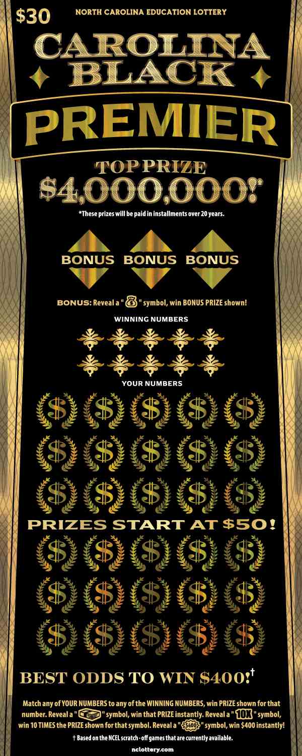 Carolina Black Premier scratchcard - game number #4 - front