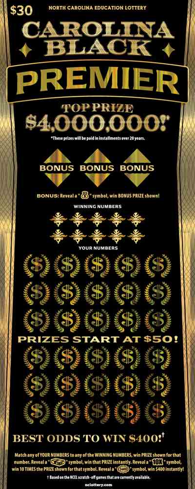 Carolina Black Premier scratchcard - game number #4 - front