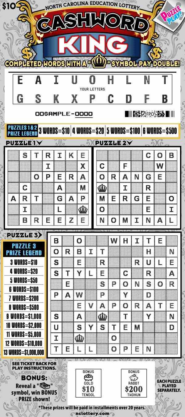 Cashword King scratchcard - game number #7 - front-scratched