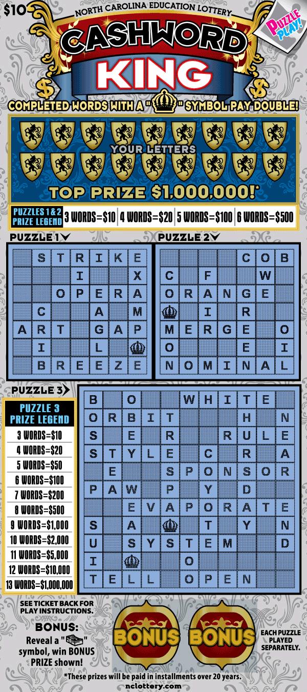 Cashword King scratchcard - game number #7 - front