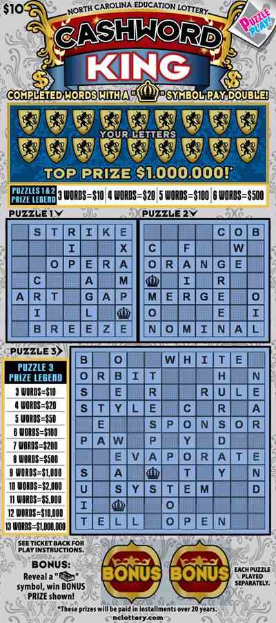 Cashword King scratchcard - game number #7 - front