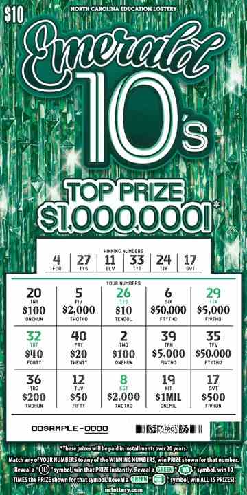 Emerald 10'S scratchcard - game number #988 - front-scratched