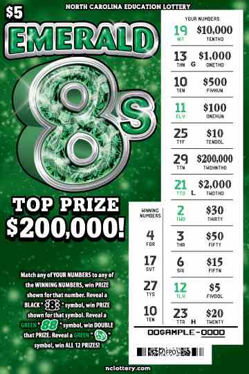 Emerald 8S scratchcard - game number #912 - front-scratched