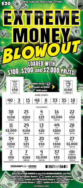 Extreme Money Blowout scratchcard - game number #43 - front-scratched