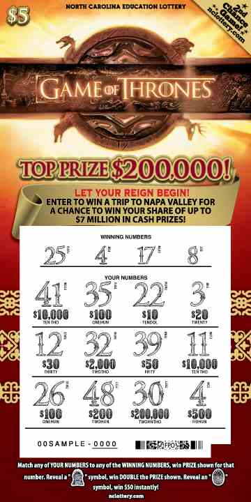 Game Of Thrones scratchcard - game number #942 - front-scratched