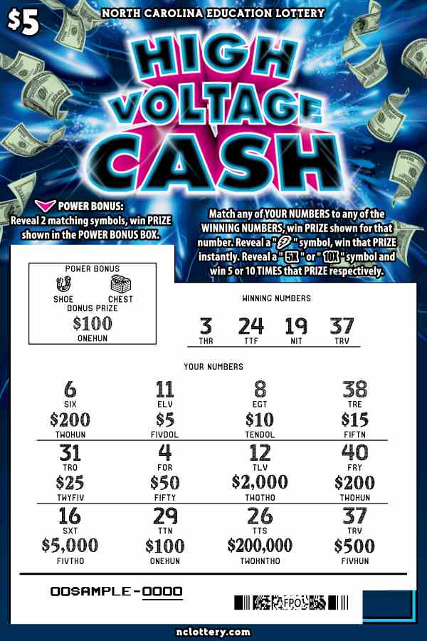 High Voltage Cash scratchcard - game number #13 - front-scratched