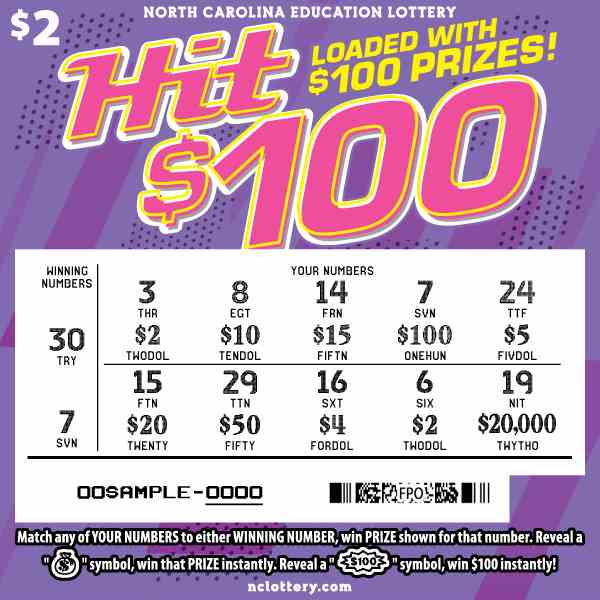 Hit $100 scratchcard - game number #986 - front-scratched