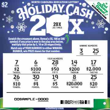 Holiday Cash 20X scratchcard - game number #954 - front-scratched