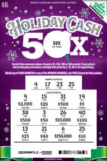 Holiday Cash 50X scratchcard - game number #956 - front-scratched