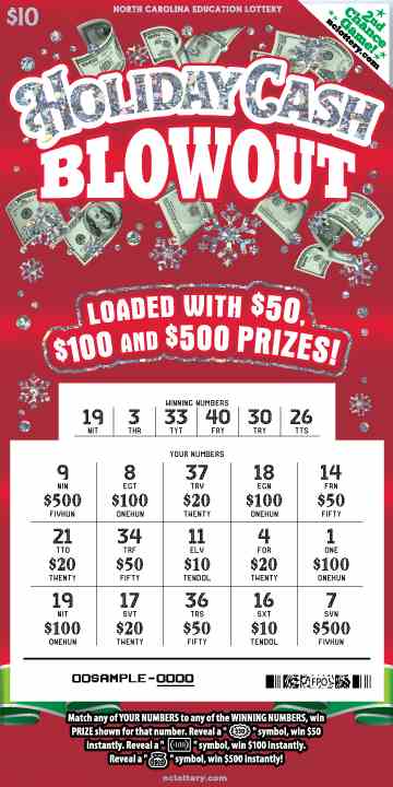 Holiday Cash Blowout scratchcard - game number #957 - front-scratched
