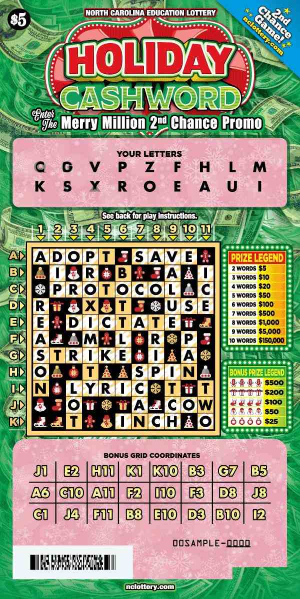 Holiday Cashword scratchcard - game number #19 - front-scratched