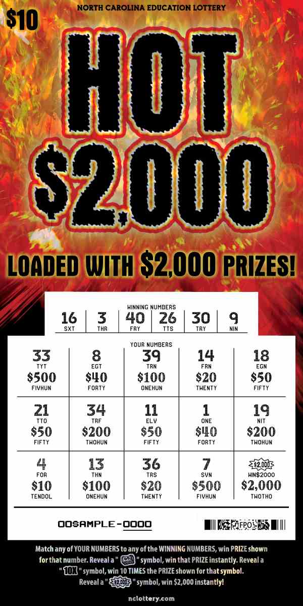 Hot $2,000 scratchcard - game number #3 - front-scratched