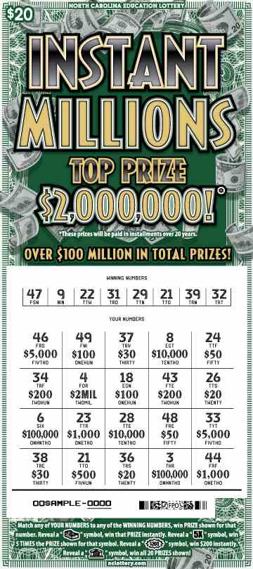 Instant Millions scratchcard - game number #932 - front-scratched