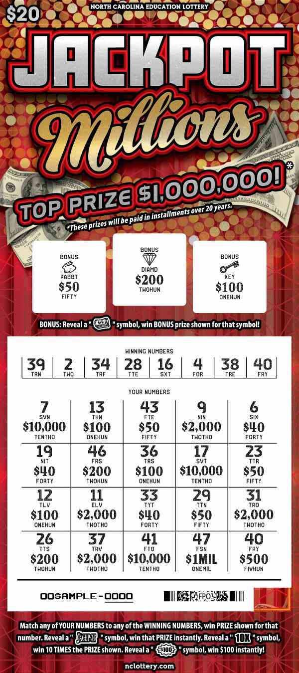 Jackpot Millions scratchcard - game number #50 - front-scratched